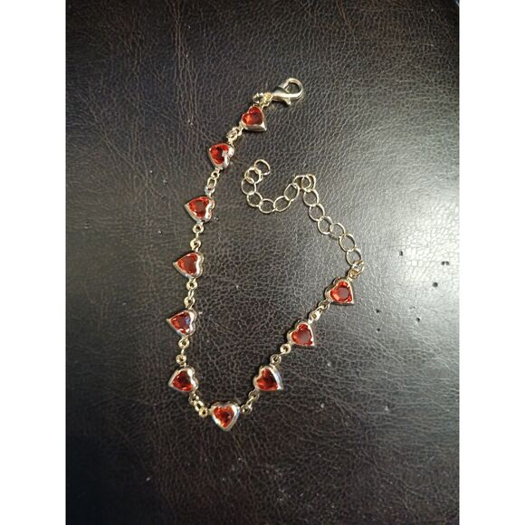 Gold Red Heart Resin Link Bracelet Adjustable Hearts - Picture 3 of 9